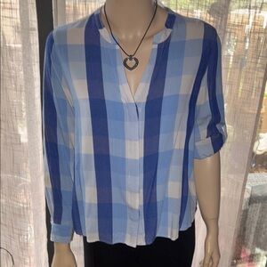 Tommy Bahama Plaid V-Neck Roll Tab Blouse